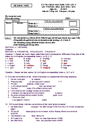 Đề thi chọn học sinh giỏi Lớp 7 cấp trường môn Tiếng Anh - Năm học 2018-2019